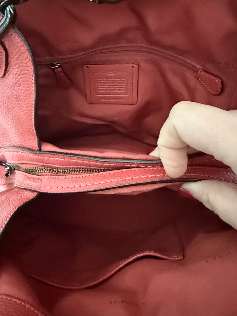 Coach Red Pebbled Leather Shoulder Tote - Picture 7 of 8